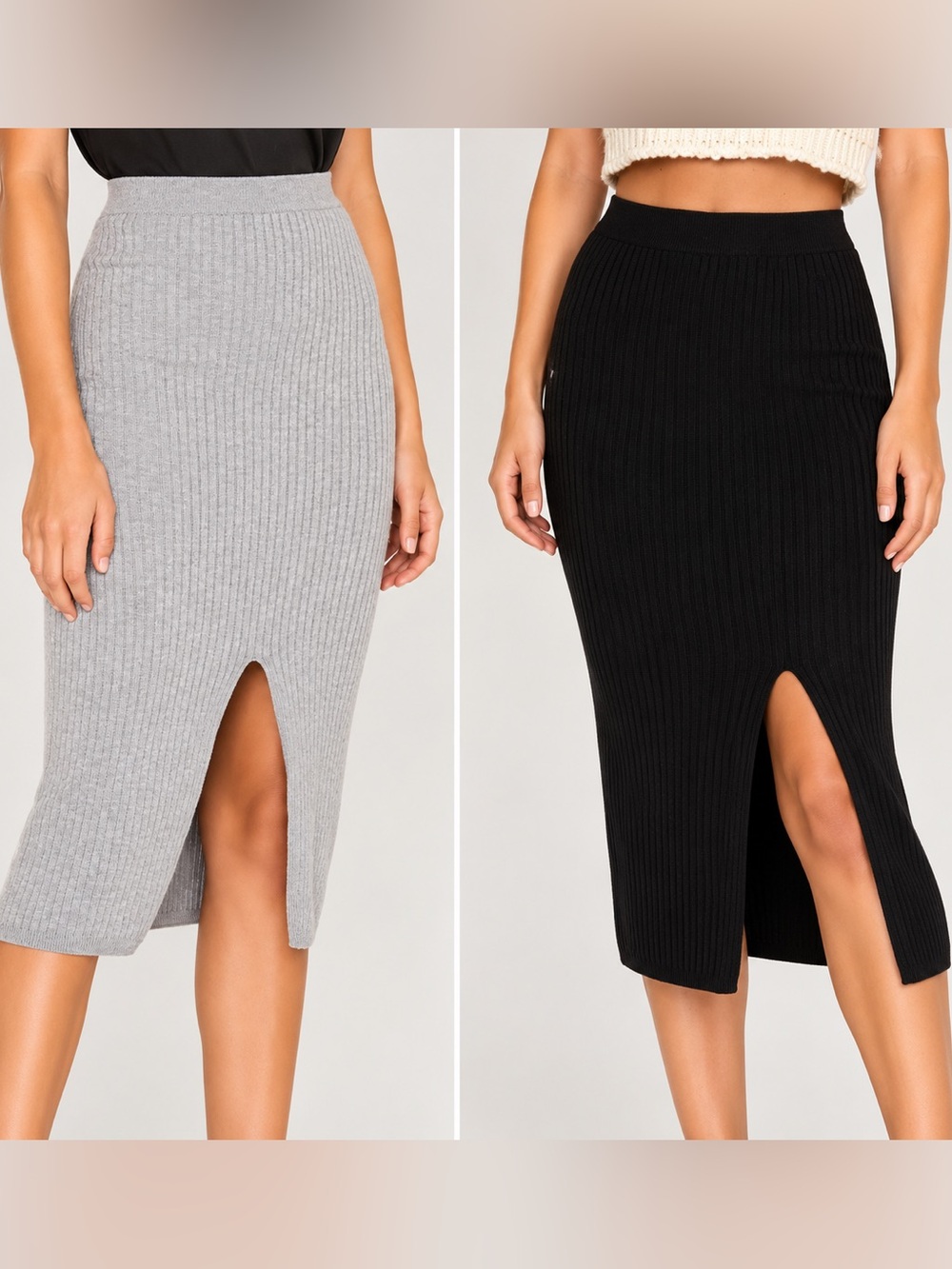 ▪️FREE PEOPLE Skyline Ribbed Knit Midi Skirt - SET OF 2 - Size Small